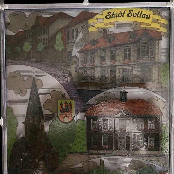 Stadt Soltau Germany Limited Edition 14x11 Stained Glass Art Panel w/ Chain COA - Picture 2 of 6